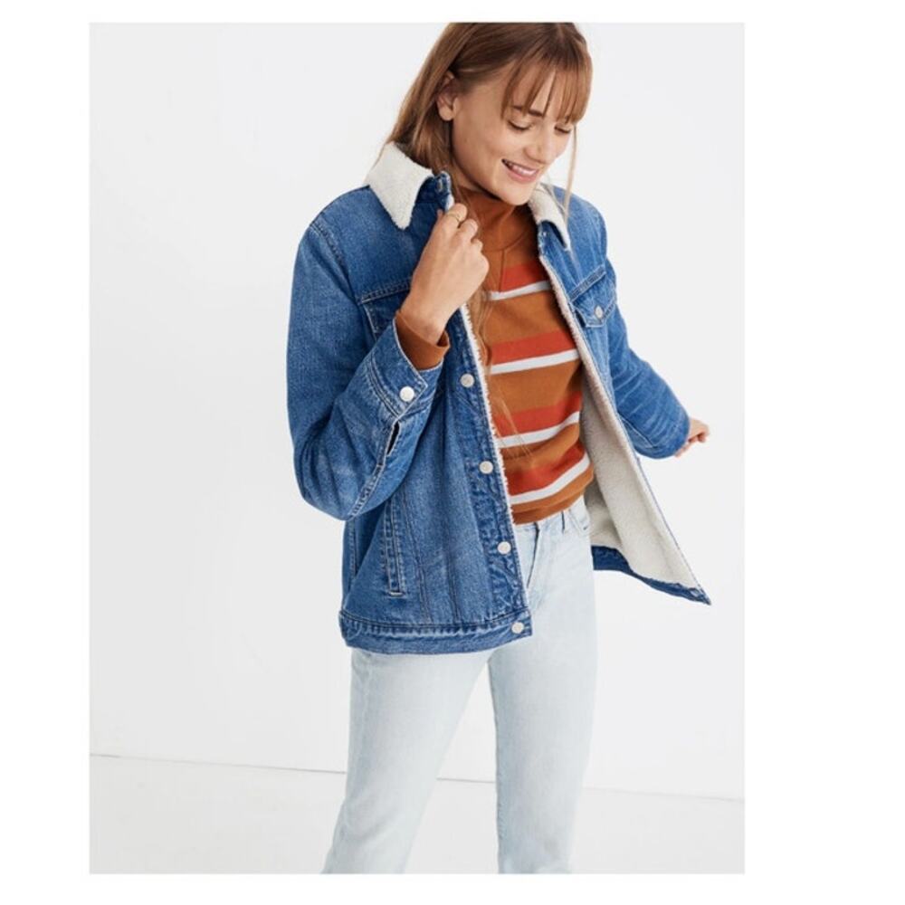 Madewell The oversized Jean jacket women's small sherpa blue denim Pinehill wash